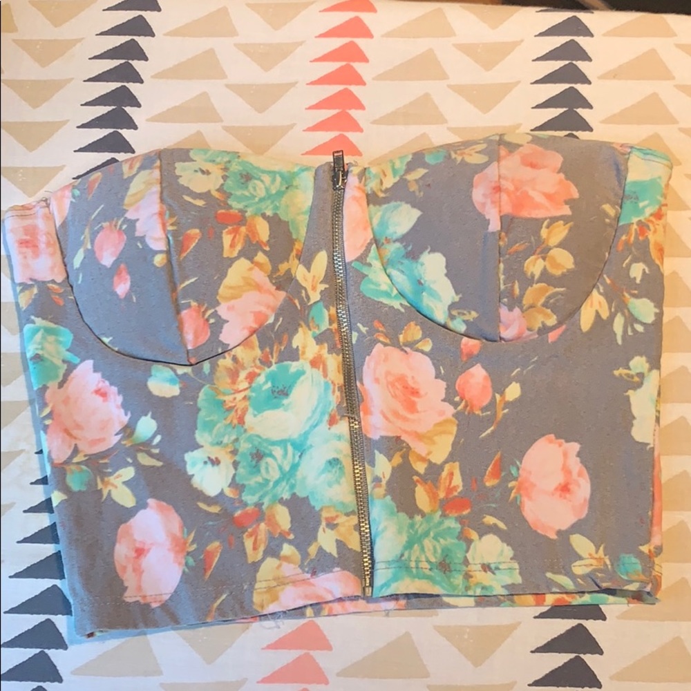 Floral print bandeau crop top